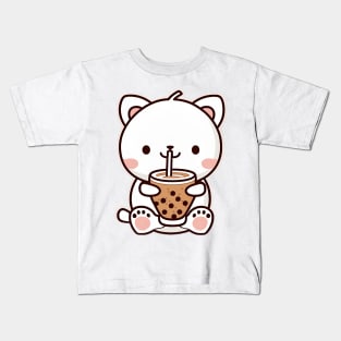 Cute Bear Drinking Bubble Tea Cartoon Boba Drawing Kids T-Shirt